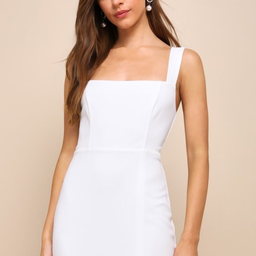Lulus Social Sensation White Square Neck Mini Bodycon Dress - Size S